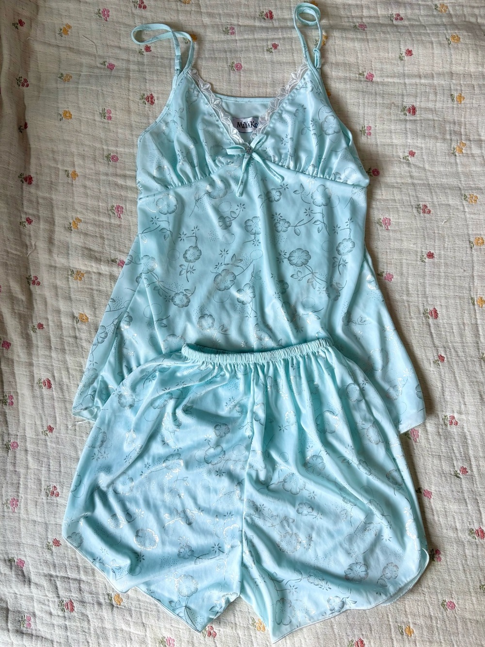 Gorgeous Vintage Pale Blue Floral Cami & Shorts Babydoll Coquette Sleep Set